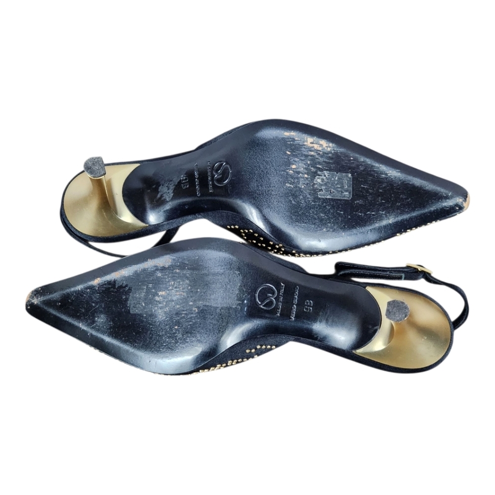 ST. JOHN Black and Gold Stud Slingback Heels (9) - Picture 4 of 7